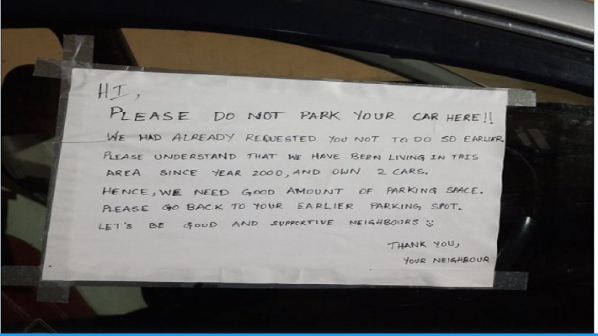 Neighbor pasted the note on the car