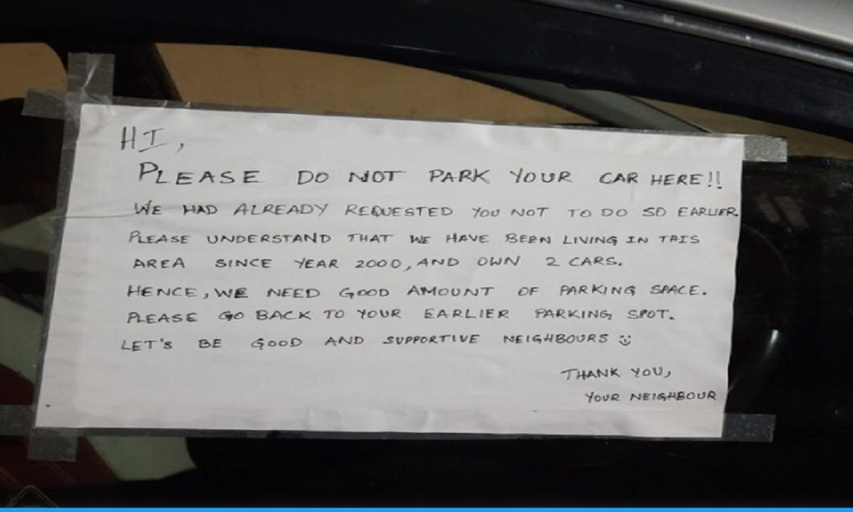 Neighbor pasted the note on the car