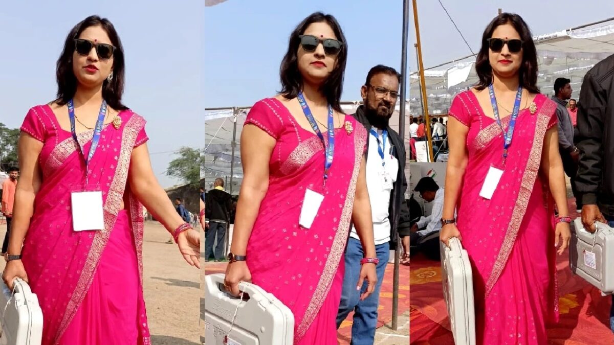 Polling Officer Viraj Neemas Look Wearing- Pink Saree Goes Viral