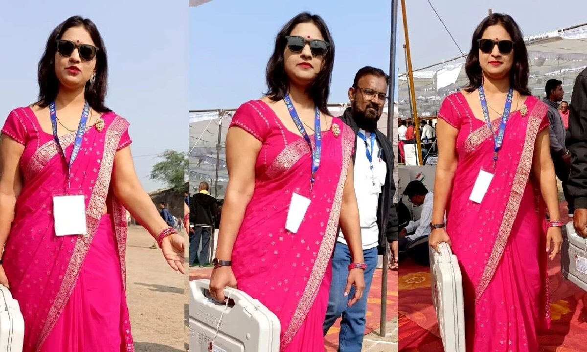 Polling Officer Viraj Neemas Look Wearing- Pink Saree Goes Viral