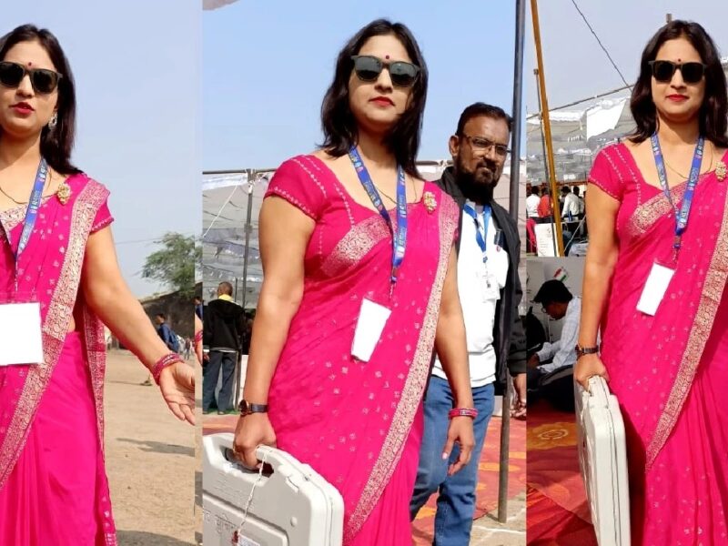 Polling Officer Viraj Neemas Look Wearing- Pink Saree Goes Viral