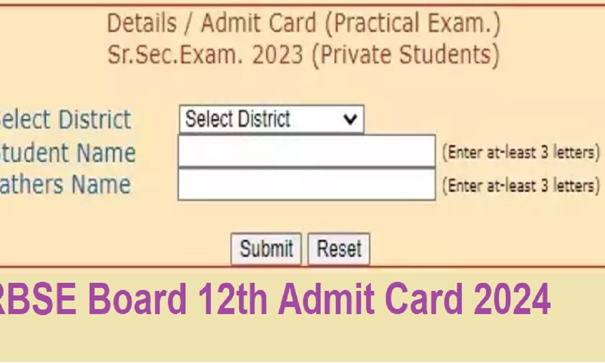 RBSE Board 12th Admit Card