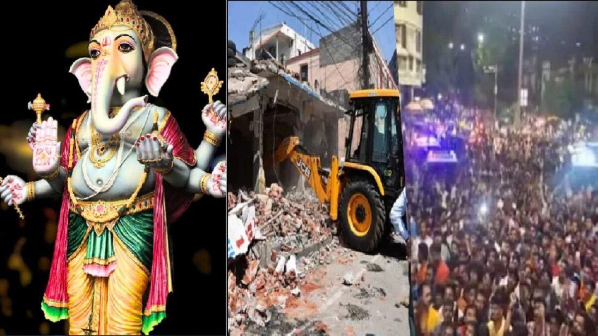 Stone pelting on Ganesh pandal