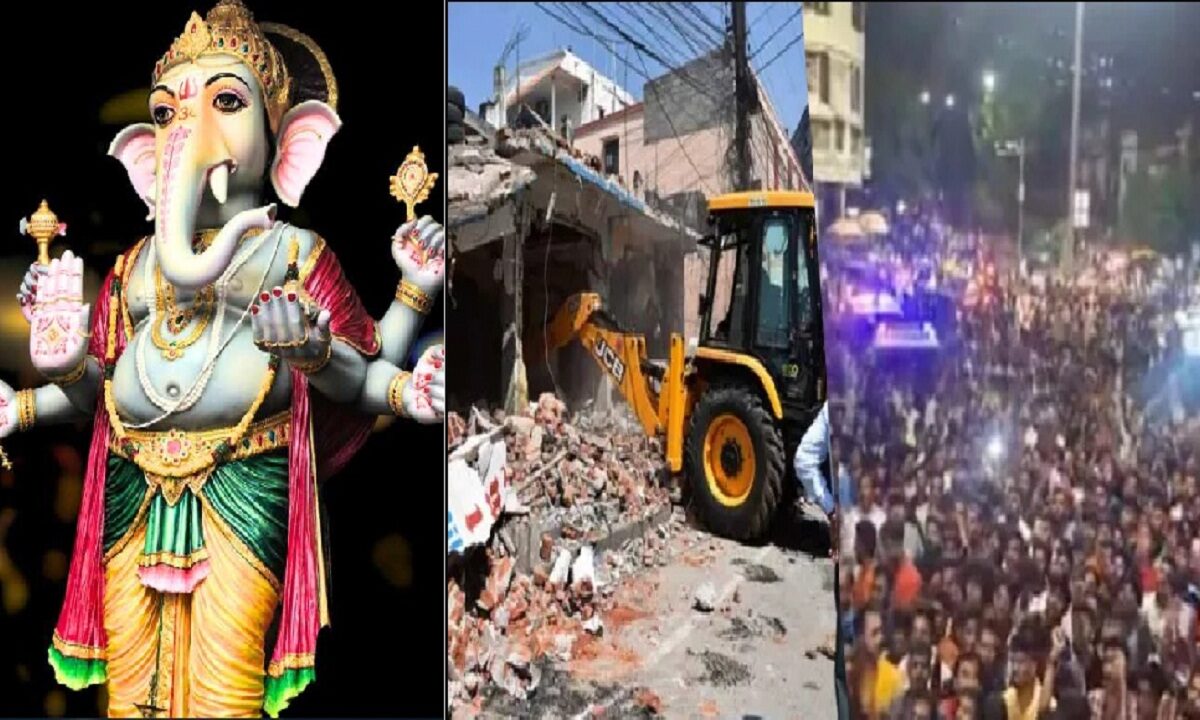 Stone pelting on Ganesh pandal