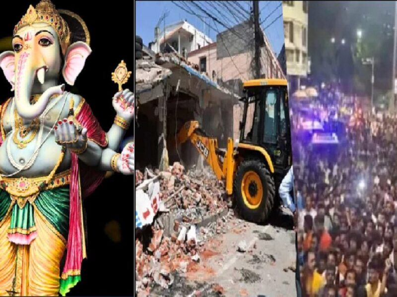 Stone pelting on Ganesh pandal